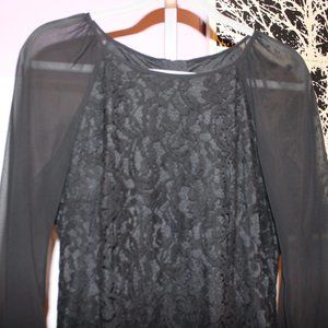 Adrianna Papell Charcoal Lace Long Sleeve Dress
